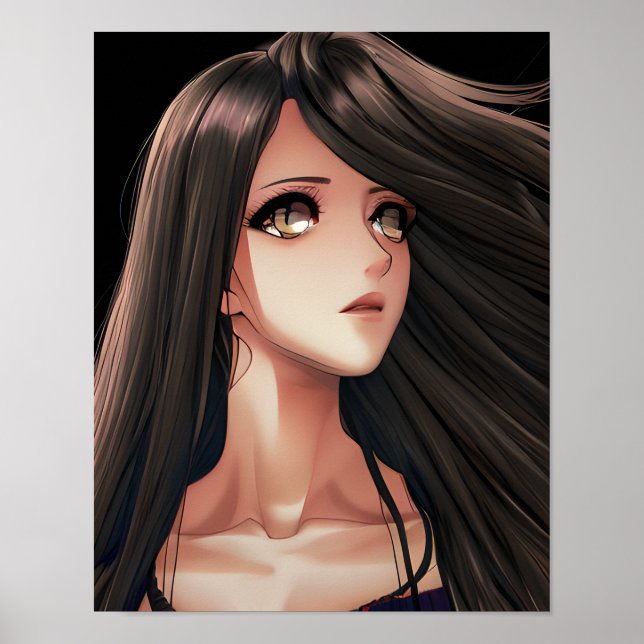 Poster Garota Anime Morena de Olhos Castanhos   (Frente)