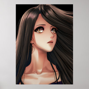 Poster Garota Anime Morena de Olhos Castanhos  