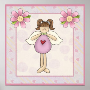 Poster Garota Anjo com Flores Rosa