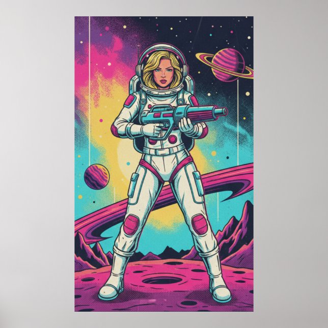 Poster Garota Astronauta Retro Futurista (Frente)