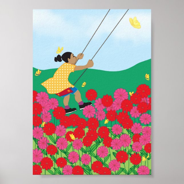 Poster Garota balançando com flores (Frente)