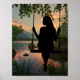 Poster Garota Balançando Silhouette Lake Summer Sunset