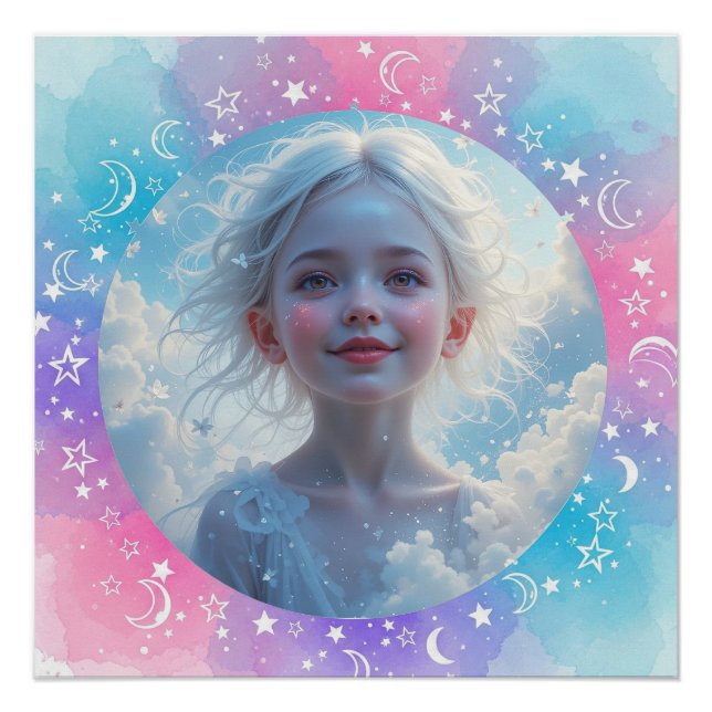 Póster Garota-Bebê Personalizada - Estrelas de Aquarela P (Frente)
