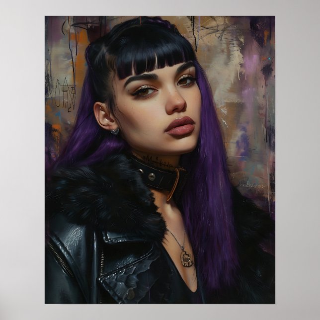 Poster Garota Bonita de Cabelo Roxo (Frente)