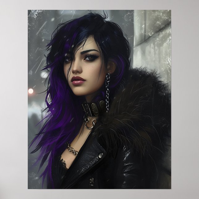 Poster Garota Bonita de Cabelo Roxo (Frente)