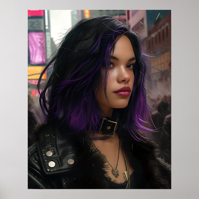 Poster Garota Bonita de Cabelo Roxo (Frente)
