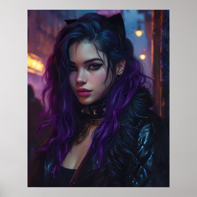 Poster Garota Bonita de Cabelo Roxo (Frente)