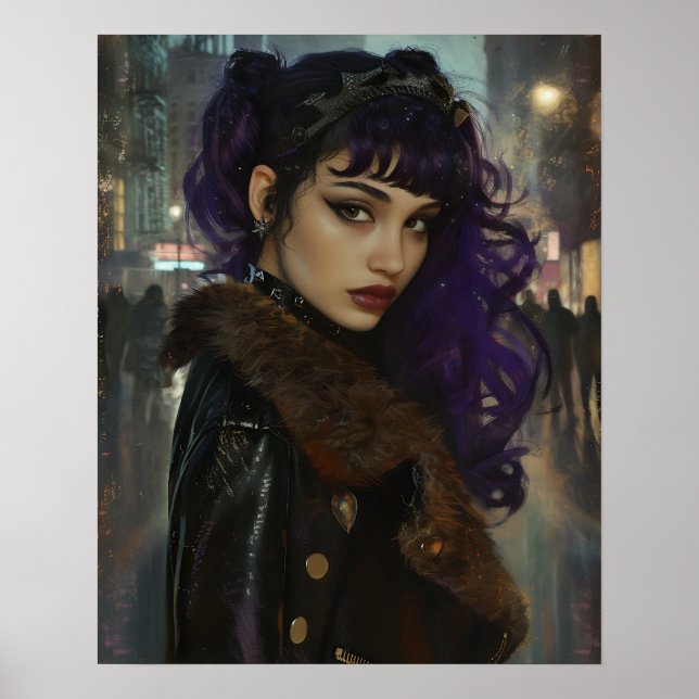 Poster Garota Bonita de Cabelo Roxo (Frente)