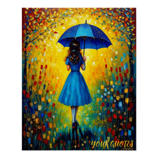 Póster Garota branca com guarda-chuva azul (Frente)