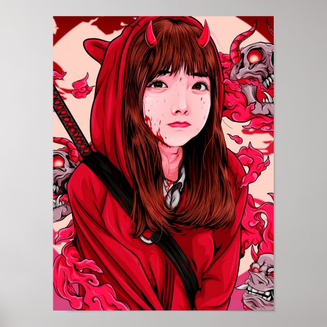 Poster Garota Caçadora de Demônios Vermelho (Frente)