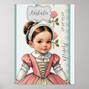 Poster Garota Caricatura vestida com Francês Vintage