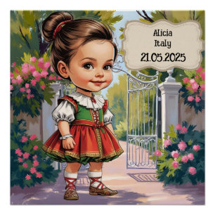 Póster Garota Caricatura vestida com traje italiano vinta