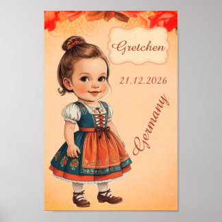 Poster Garota Caricatura vestida com trajes típicos alemã