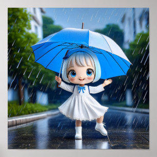 Poster Garota Chibi dançando na chuva