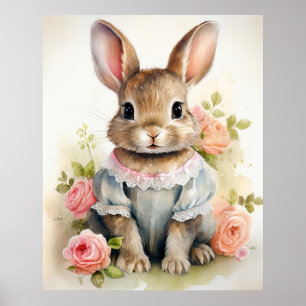 Poster Garota Coelho Antigo Shabby Chic