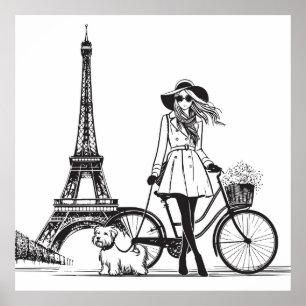 Poster Garota com cachorro em Paris perto da torre Eiffel