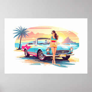 Poster Garota com carro e natureza dos sonhos