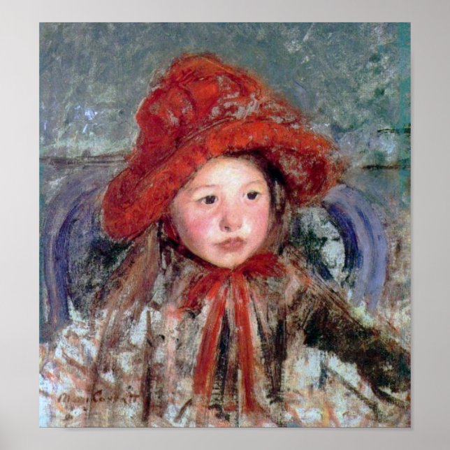 Poster Garota com chapéu vermelho grande, Mary Cassatt (Frente)