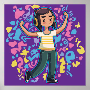 Poster Garota com fones de ouvido confiantes e relaxantes