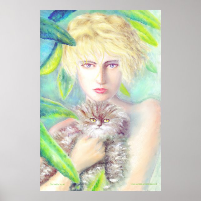 Poster Garota com gato (Frente)