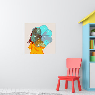 Poster Garota com guarda-chuva no Desenho da Chuva Venta
