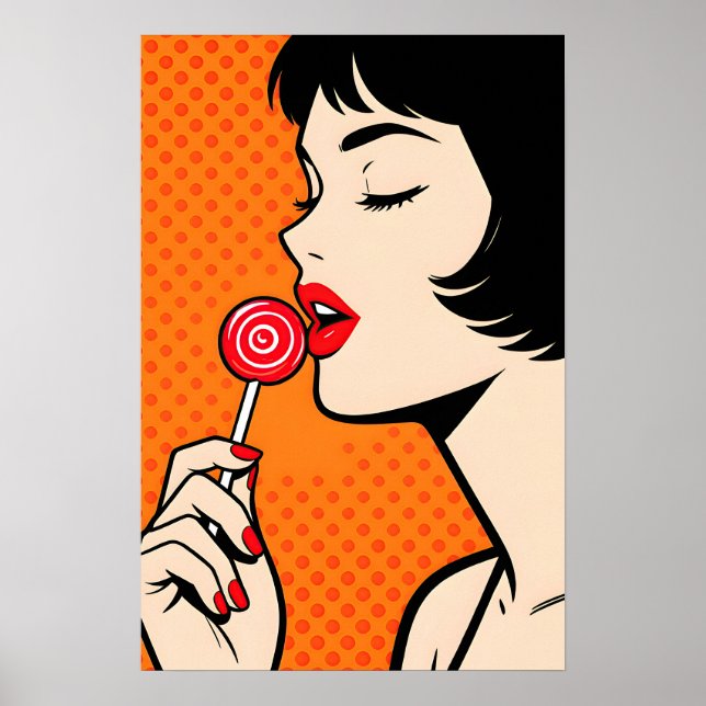 Poster Garota com Lollipopl Cartaz Pop Art (Frente)
