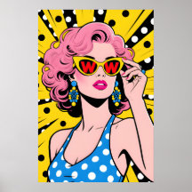 Garota com Óculos de Sol Amarelos Pop Art