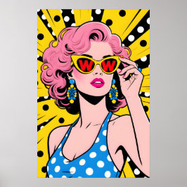 Poster Garota com Óculos de Sol Amarelos Pop Art