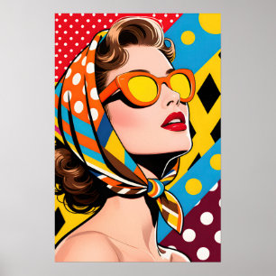 Poster Garota com Óculos de Sol Laranja Pop Art