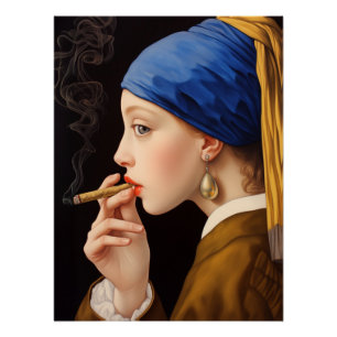 Póster Garota com pérolas fumando engraçada