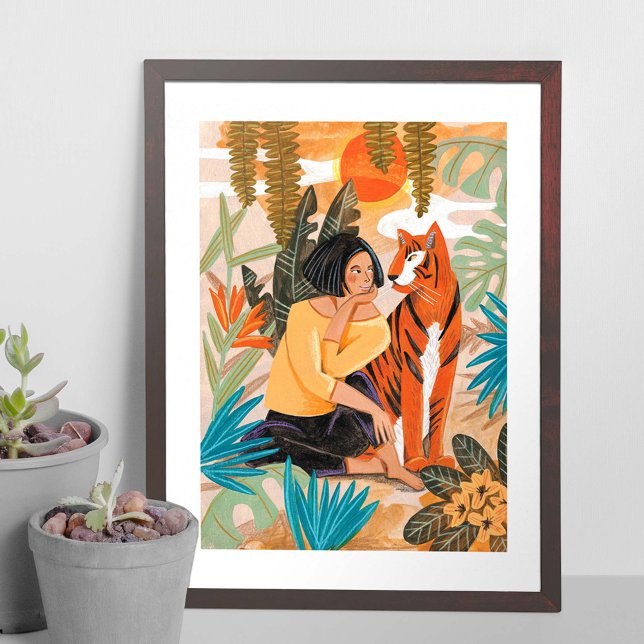 Poster Garota com selva de tigre (Criador carregado)