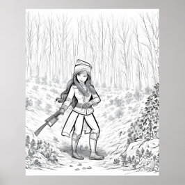 Poster Garota com vassoura na floresta de inverno