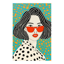 Garota coreana veste um suéter bolinhas e seu cabe