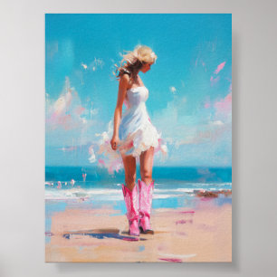 Poster Garota Costeira - Boots Rosa e Praia Branca de Ves