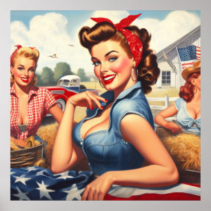 Poster Garota Country Americana Vintage