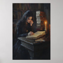 Garota da Dark Academia Lendo Arte Biblioteca Góti
