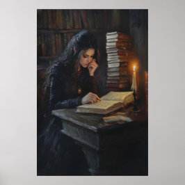 Poster Garota da Dark Academia Lendo Arte Biblioteca Góti