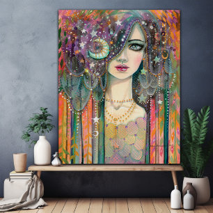Poster Garota da Galáxia Arte Fantasia Boho Gypsy Mulher 