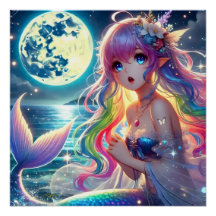 Garota de Anime Cantando Luar Pixie Sereia Arco-ír