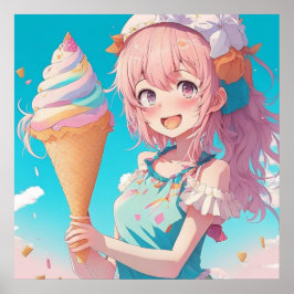 Poster Garota de Anime com Cupcake Caprichosa
