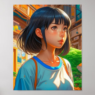 Poster Garota de Anime na Cidade Artes Coloridas