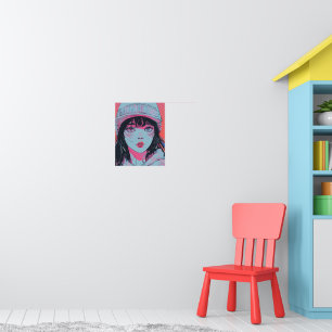 Poster Garota de Anime Pastel com Arte de Touca