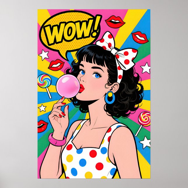 Poster Garota de Bala de Goma Pop Art (Frente)