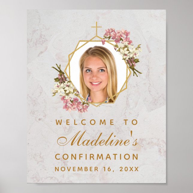 Poster Garota de Confirmação Foto Orquídeas Rosa Sinal de (Frente)