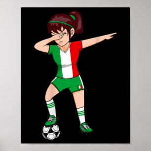 Poster Garota de Futebol Dabbing Camisa Itália Futebol It