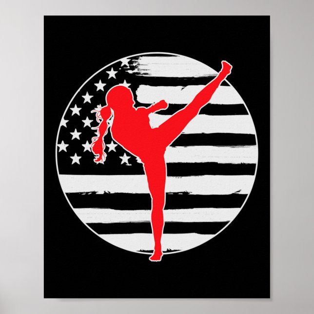 Poster Garota de Kickboxing Bandeira dos EUA 4 de Julho  (Frente)