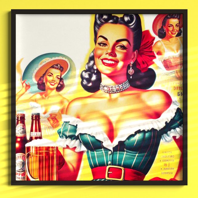 Poster Garota de Pin-up da Cerveja Retro (Criador carregado)