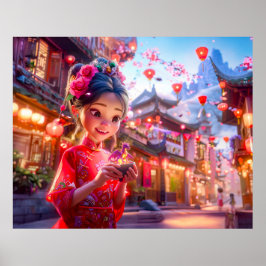 Poster Garota de Quadrinhos com Fantasia de Dragão de Peq