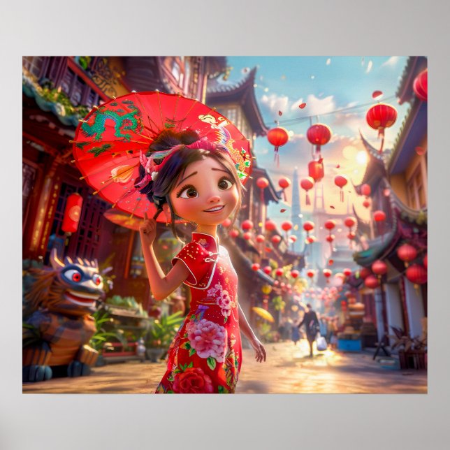 Poster Garota de Quadrinhos com Guarda-Chuva em Cena Enso (Frente)