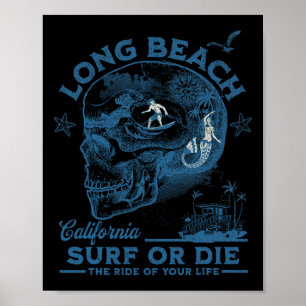 Poster Garota de surfe de Long Beach na Califórnia Oceano